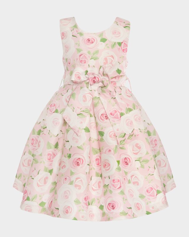 Girl's Sleeveless Belted Floral Dress, Size 3T